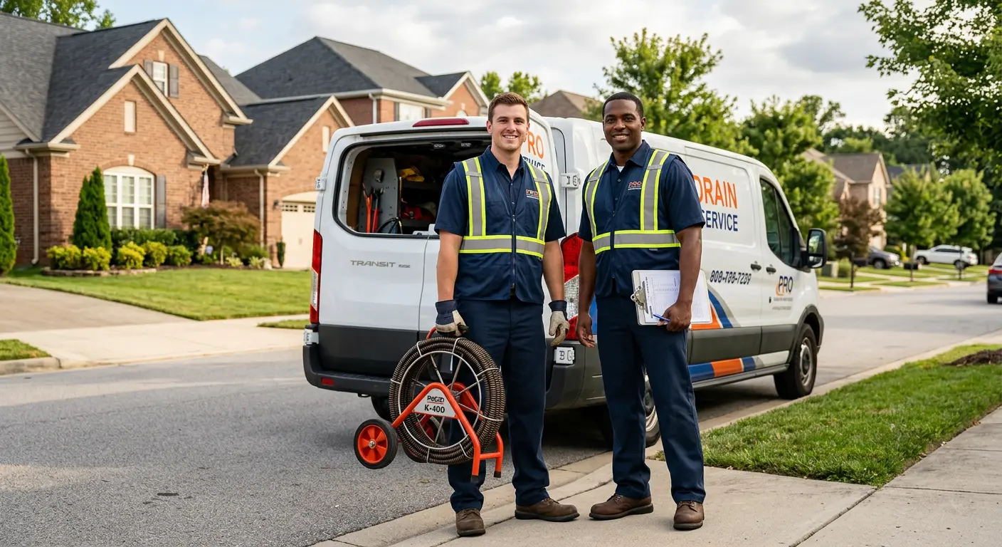 Sewer and drain service team with equipment ready for work in Finneytown