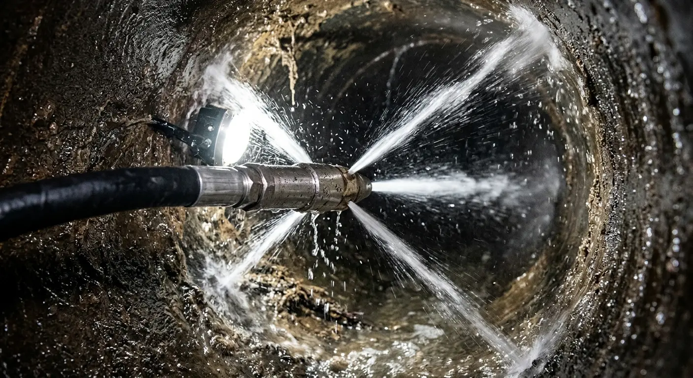 High-pressure hydro jetting nozzle cleaning sewer pipe for Trenchless Sewer Repair in Finneytown